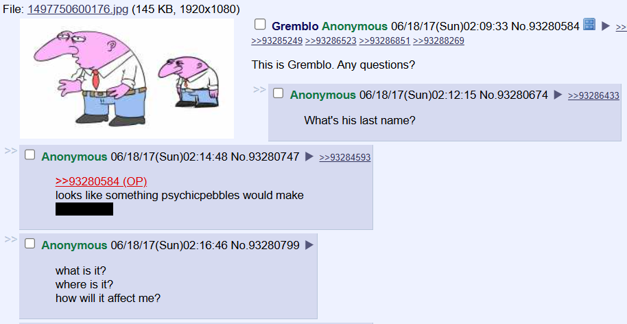 original 4chan thread introducing gremblo on 06/18/17
